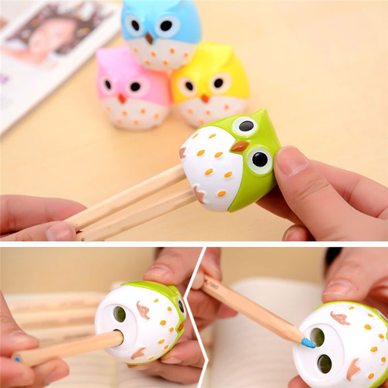 24Pcs Cute Pencil Sharpener Stationery Double Hole Owl