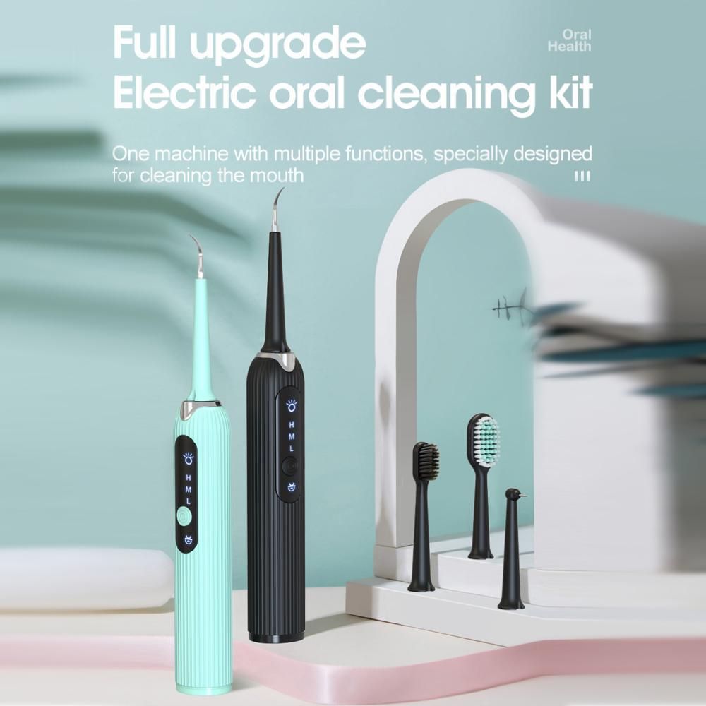 Electric Dental Calculus Remover High Frequency Vibration Rechargeable Plaque/Tartar Remover Teeth Cleaning Tools Dental Cleaning Kit with 4 Clean Heads/3 Adjustable Modes