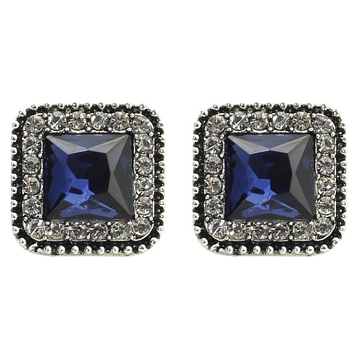 1 Pair Stud Earrings Square Cubic Zirconia Ladies-Blue