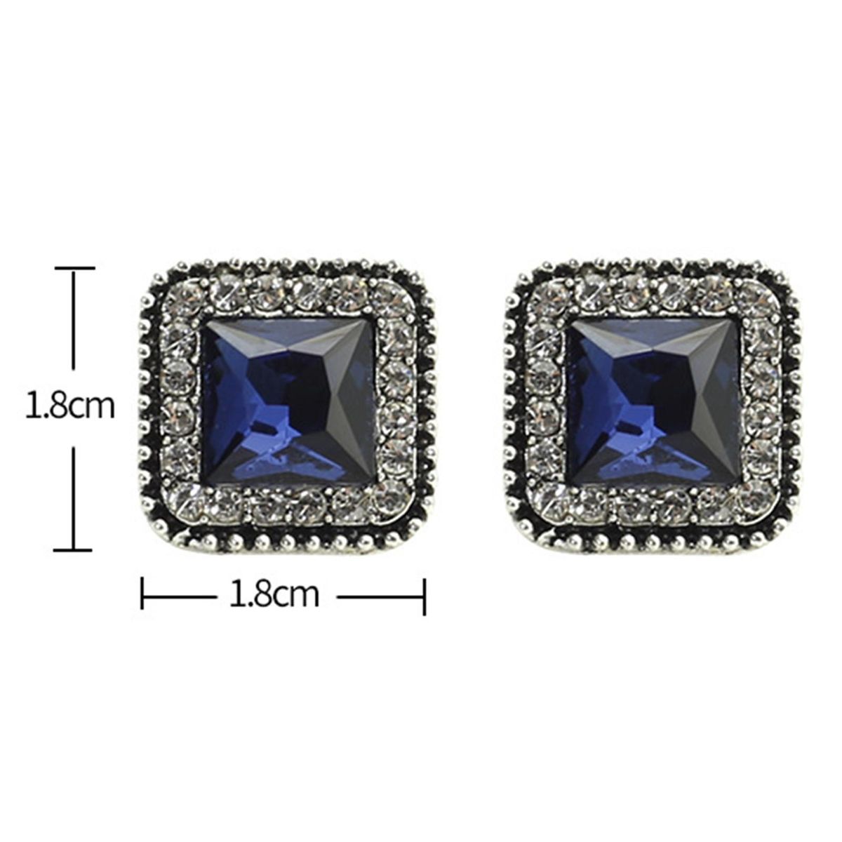 1 Pair Stud Earrings Square Cubic Zirconia Ladies-Blue