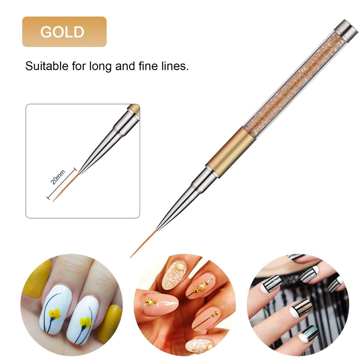 Nail Art Pen Brushes Nail-Polish Painting Drawing Line Stripe Flower Design 5Pcs 7/9/11/15/20mm DIY Drawing Painting Brush Pen Set
