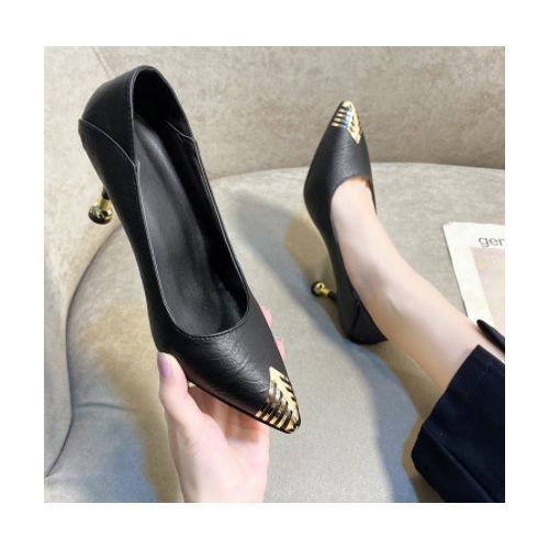 Ladies Classic Simple Pointed Toe Fashion High Heels-Black 5cm