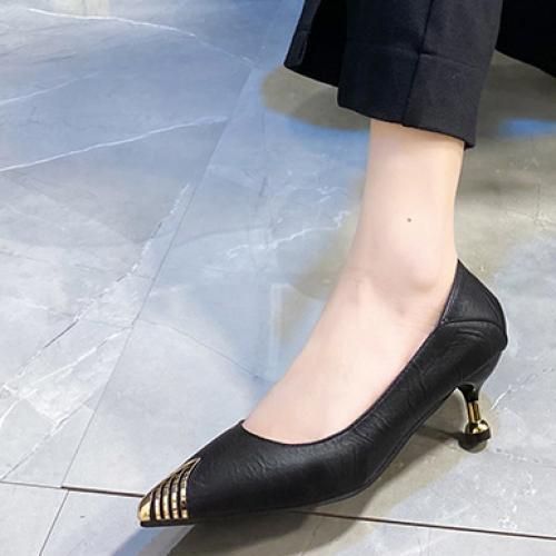 Ladies Classic Simple Pointed Toe Fashion High Heels-Black 5cm