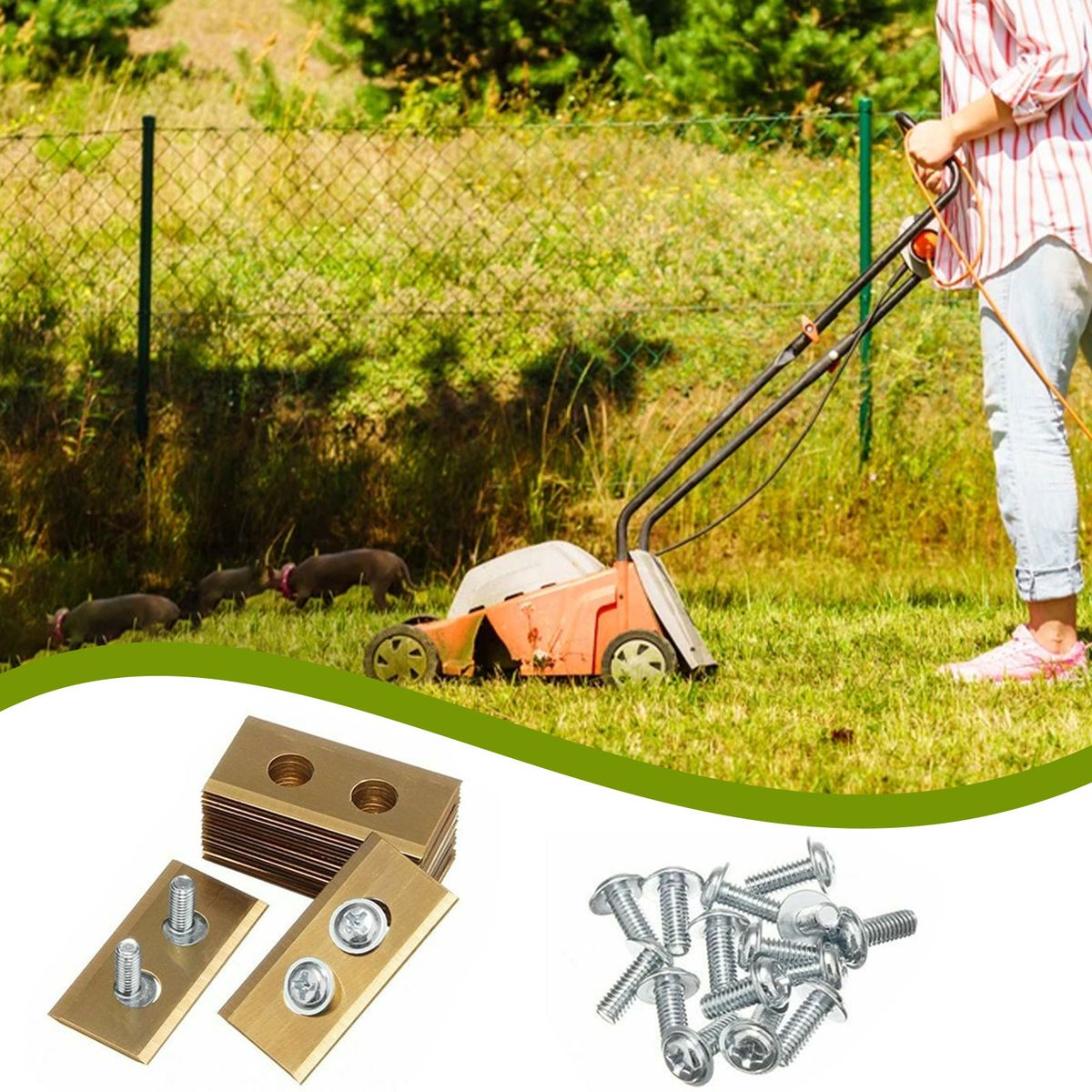 30Pcs Titanium Coated Mower Blades + 60Pcs Screws