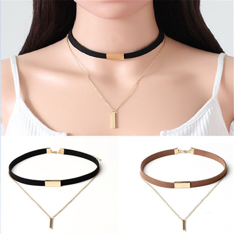 Women's Vintage Gothic Punk Layered Bar Charm Chain-Black