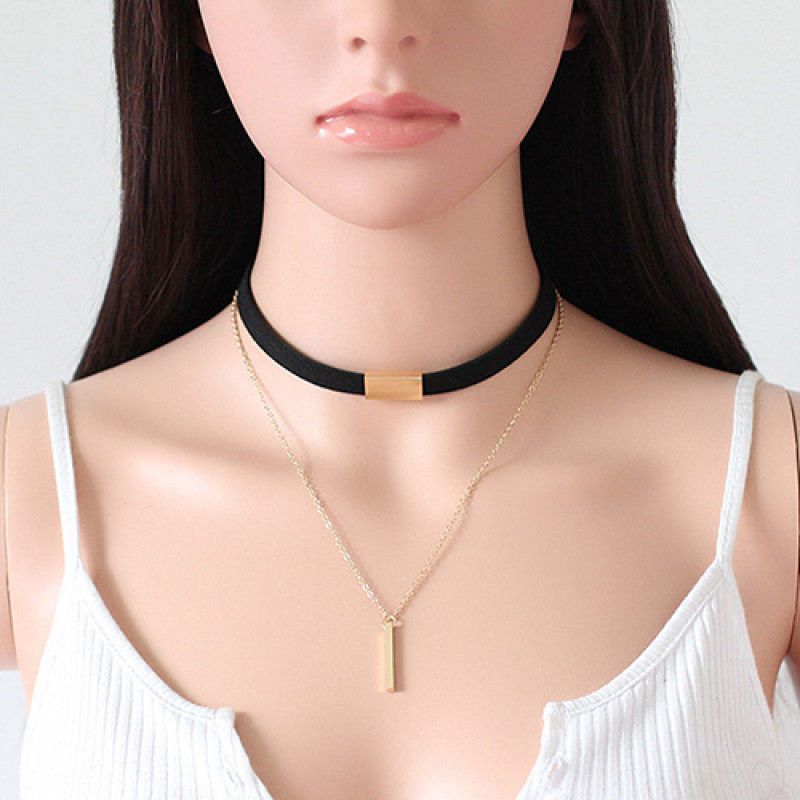 Women's Vintage Gothic Punk Layered Bar Charm Chain-Black