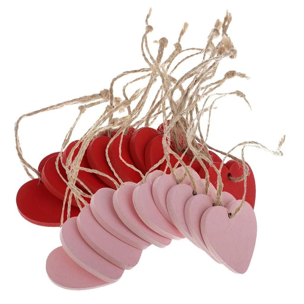 20 Pieces Wood Love Heart Slices Blank Name Badges Wood Labels