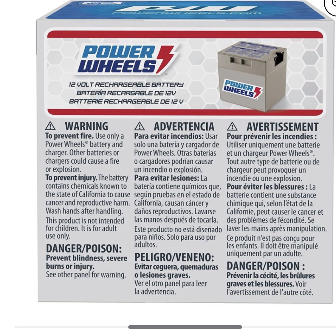 Power Wheels 12-Volt Rechargeable Replacement Battery, Multicolor, Replacement 12-V Battery For Use With Any Power Wheels Vehicle That Requires