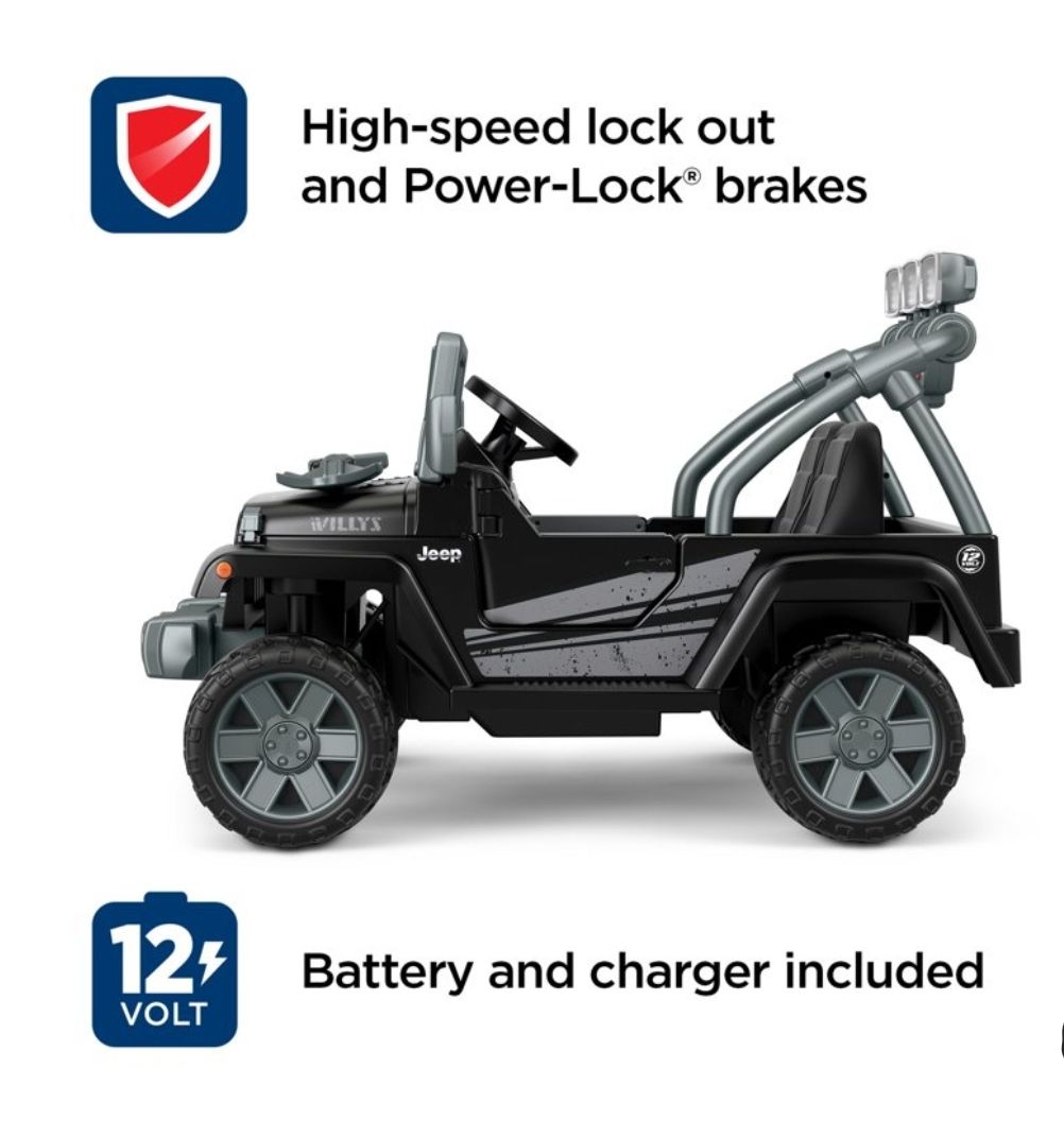 Power Wheels Jeep Wrangler Willys Black Ride On 12V Vehicle