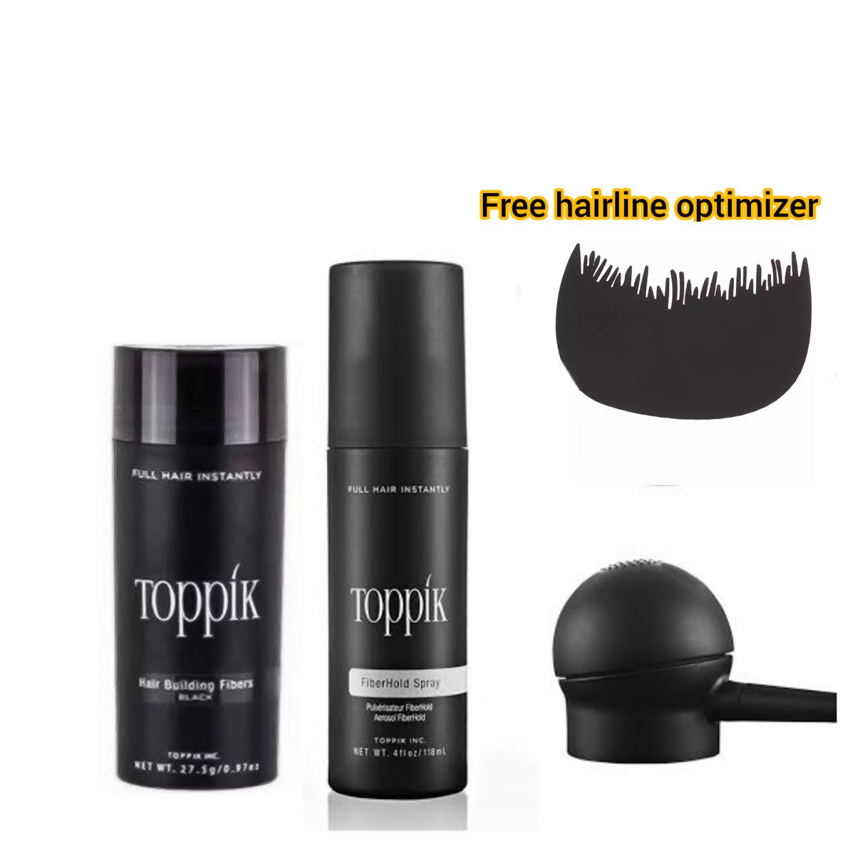 Black Hair Fiber, Holding Spray, Applicator & Free Hairline Optimizer