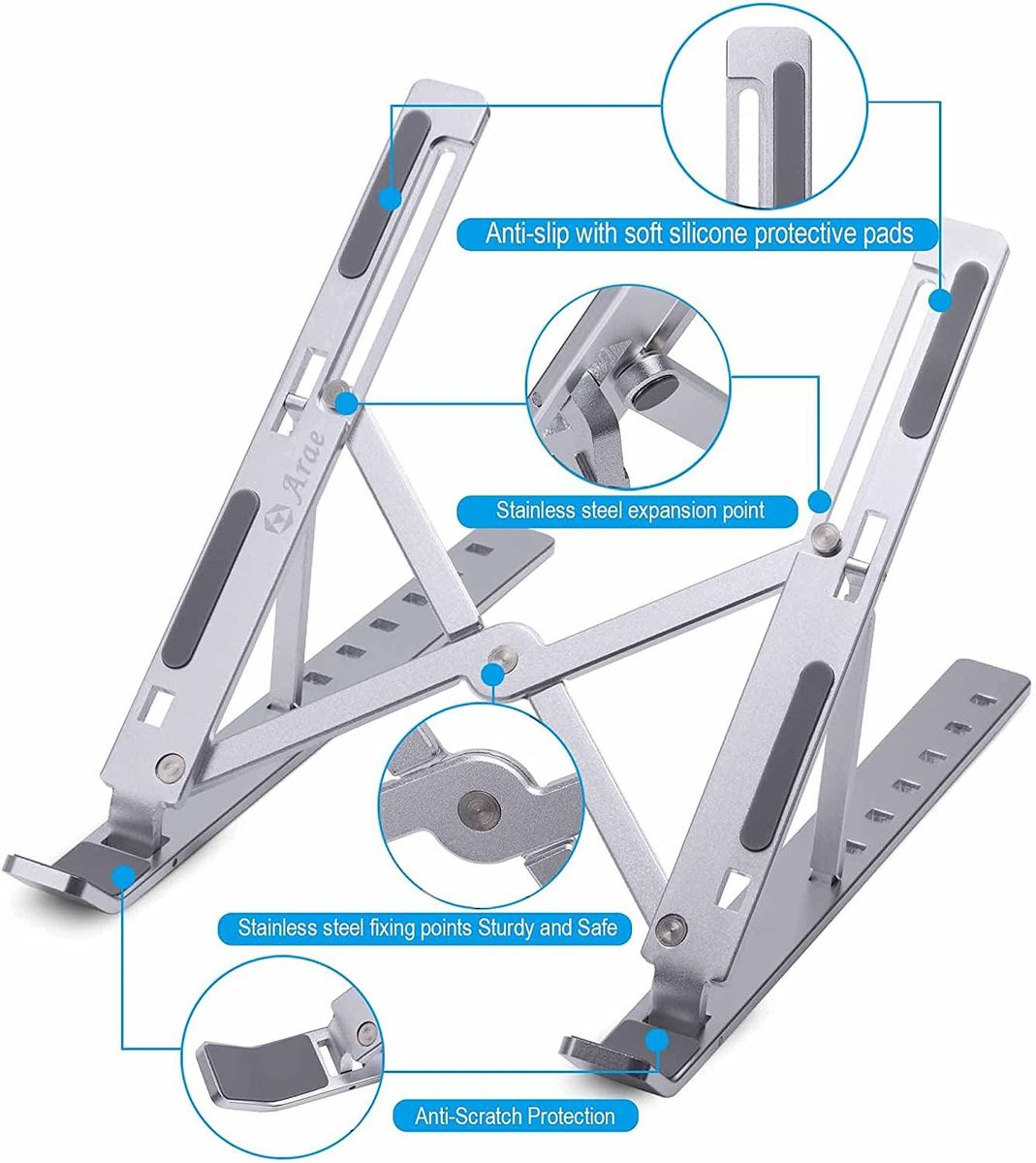 Laptop Stand for Desk, Adjustable Portable Aluminum Laptop Holder Silver