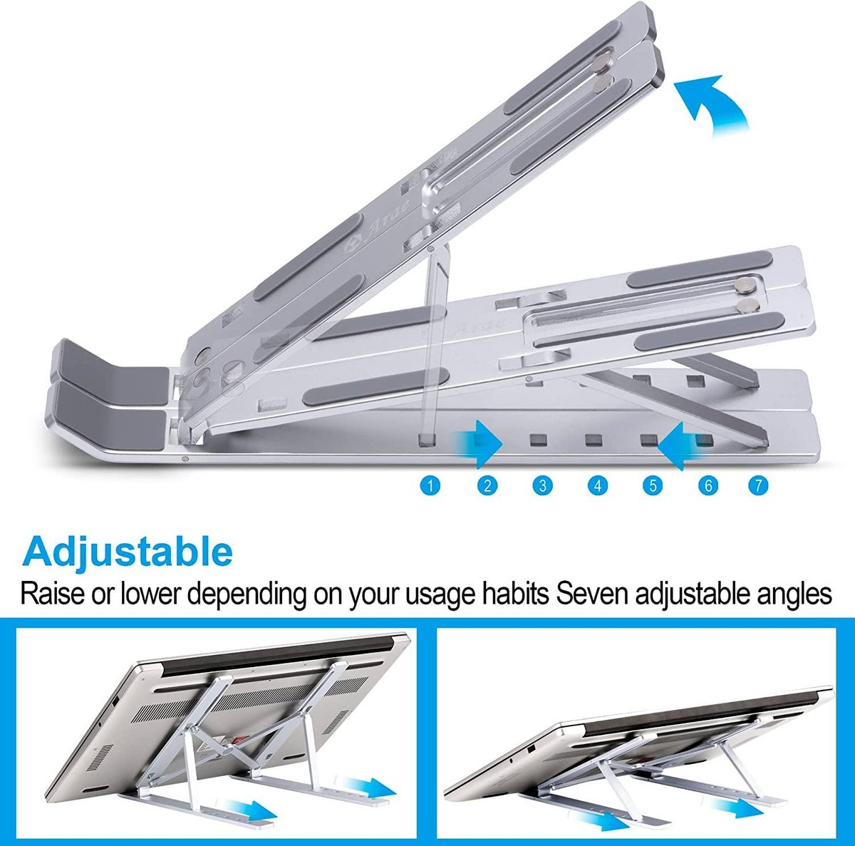 Laptop Stand for Desk, Adjustable Portable Aluminum Laptop Holder Silver