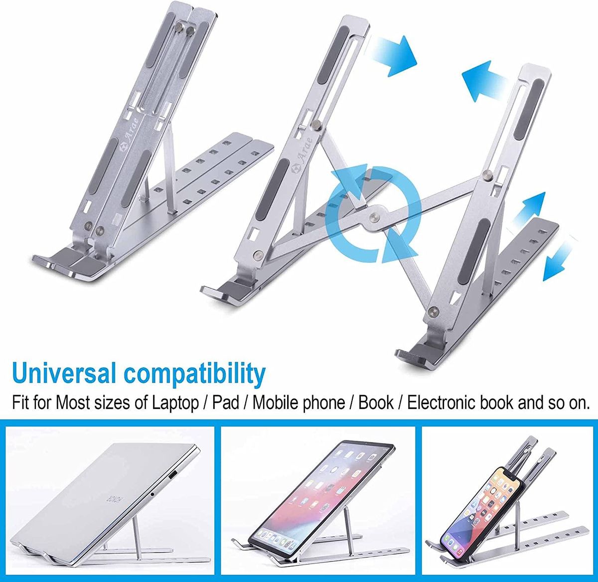 Laptop Stand for Desk, Adjustable Portable Aluminum Laptop Holder Silver