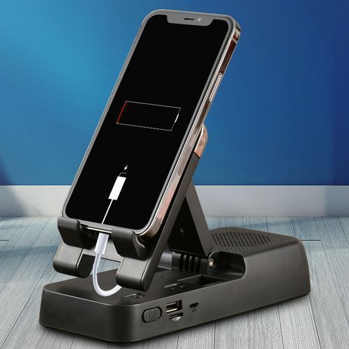 Foldable Desktop Tablet Phone Holder With Bluetooth Speaker And Powerbnk With Free Keyholder