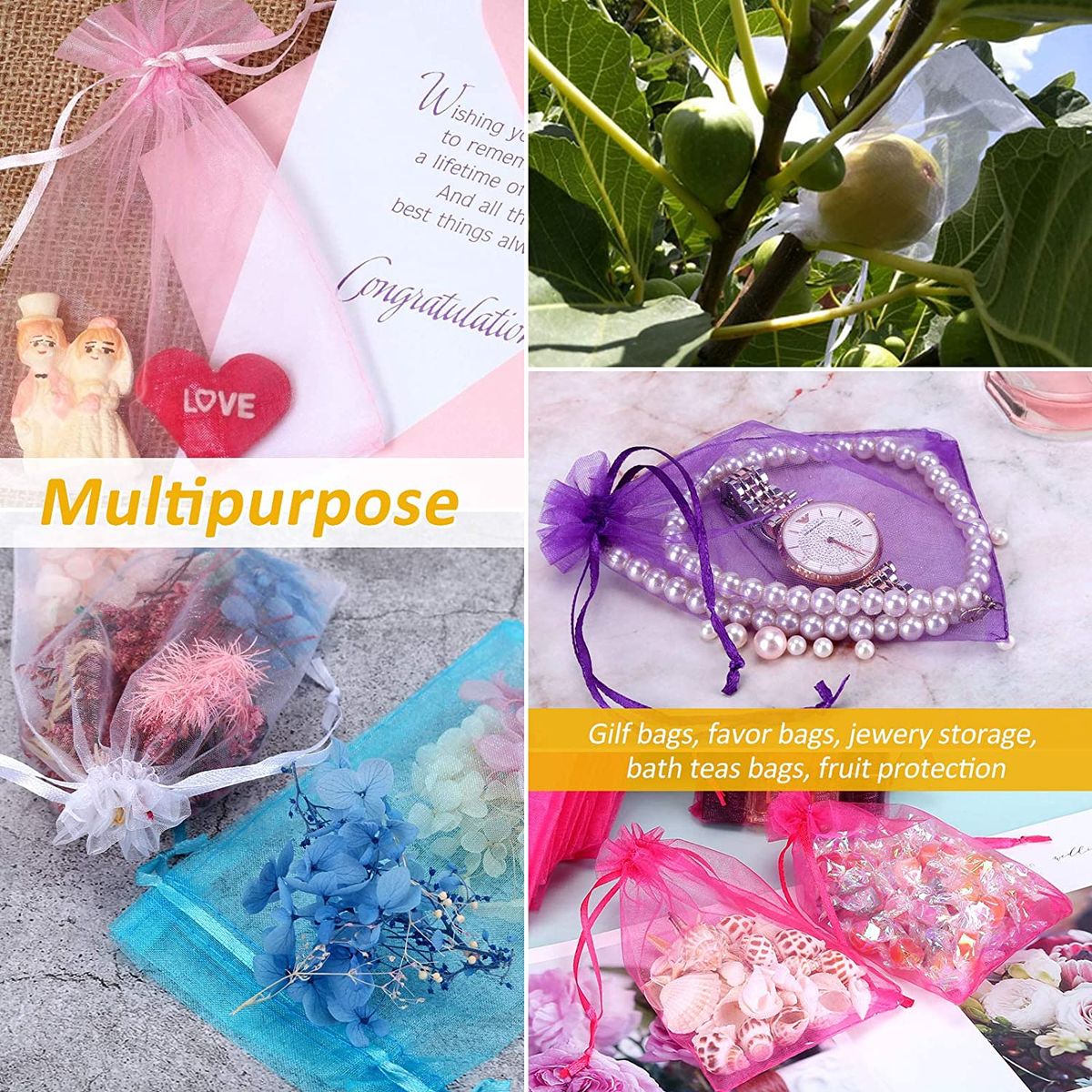 100Pcs Organza Bag Jewelry Packaging Gift Candy Wedding Party Goodie Packing Favors Pouches Drawable Bags Present Sweets Pouches