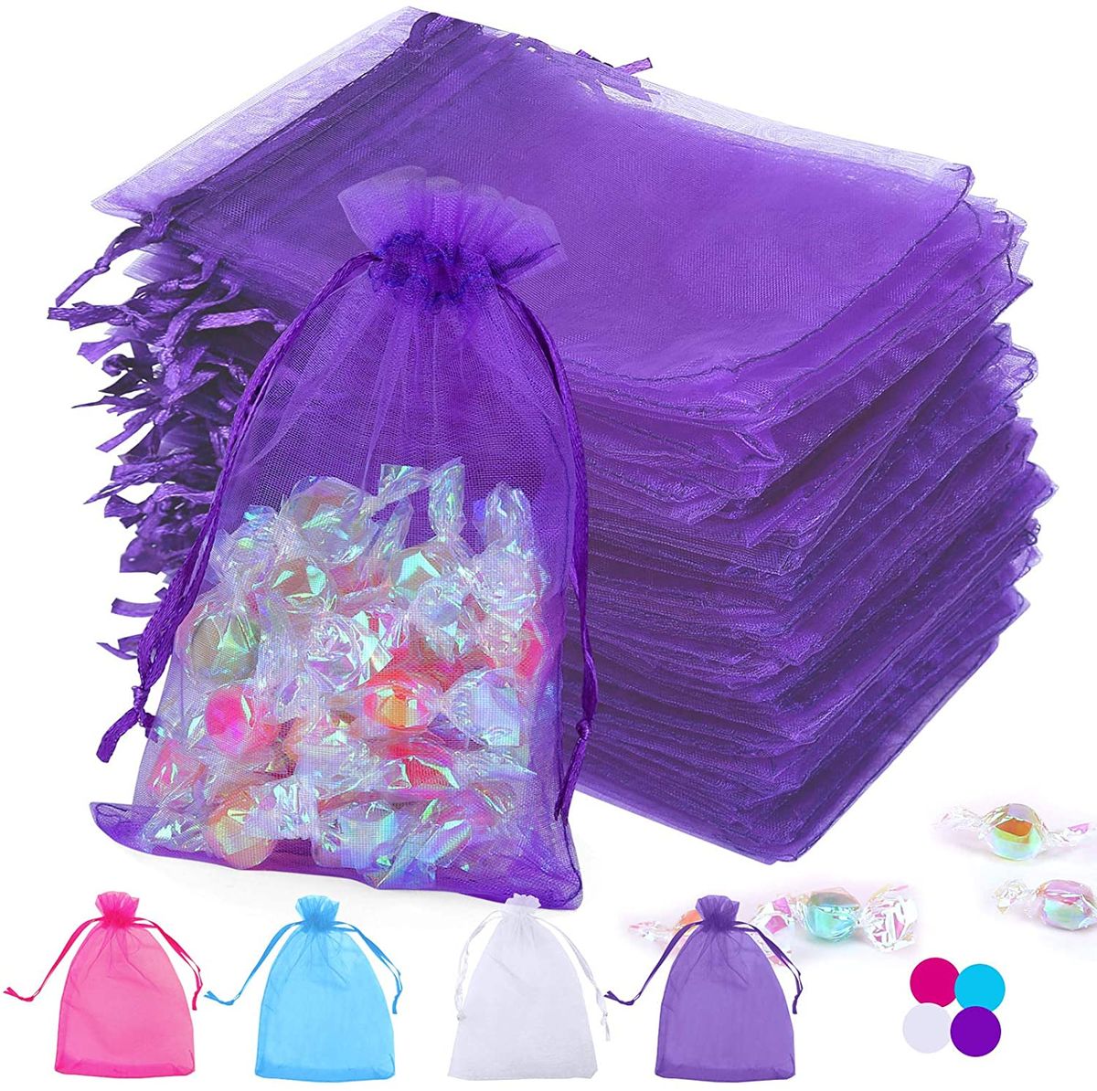 100Pcs Organza Bag Jewelry Packaging Gift Candy Wedding Party Goodie Packing Favors Pouches Drawable Bags Present Sweets Pouches