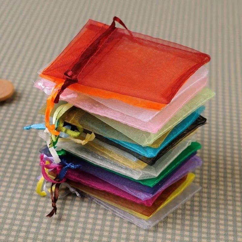 100Pcs Organza Bag Jewelry Packaging Gift Candy Wedding Party Goodie Packing Favors Pouches Drawable Bags Present Sweets Pouches