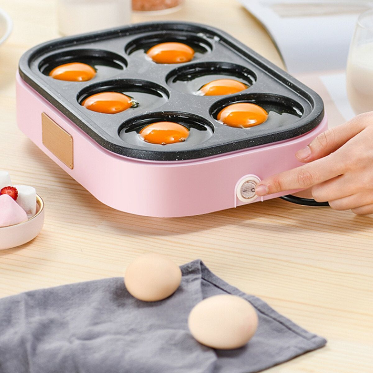 220V 900W Electric Pan Fried Eggs Roasted Hamburger Pancake Machine Red Beans Cake - Black, Pink, White Pink