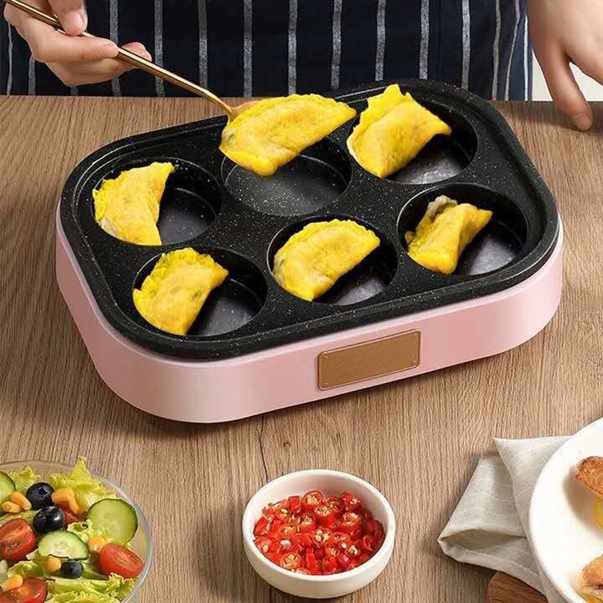 220V 900W Electric Pan Fried Eggs Roasted Hamburger Pancake Machine Red Beans Cake - Black, Pink, White Pink