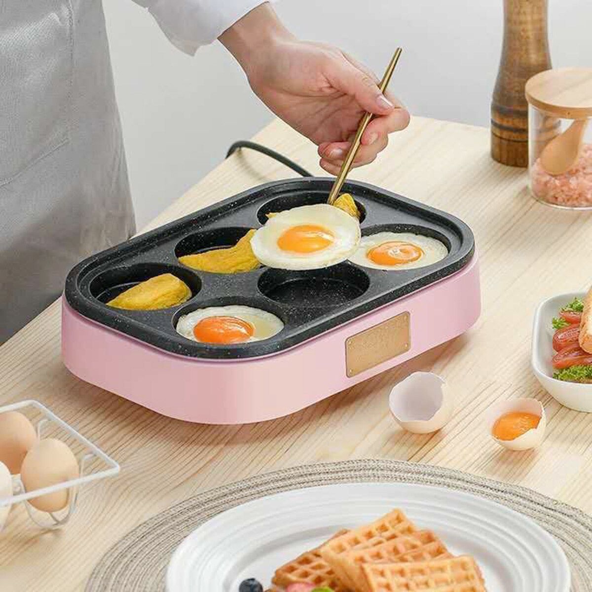 220V 900W Electric Pan Fried Eggs Roasted Hamburger Pancake Machine Red Beans Cake - Black, Pink, White Pink