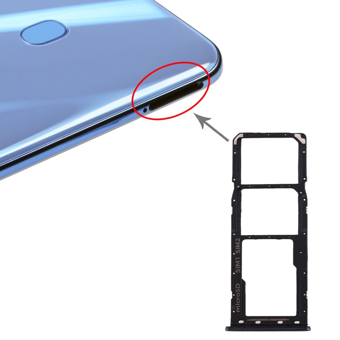 SIM Card Tray + SIM Card Tray + Micro SD Card Tray For Galaxy A20 A30 A50 (Black)