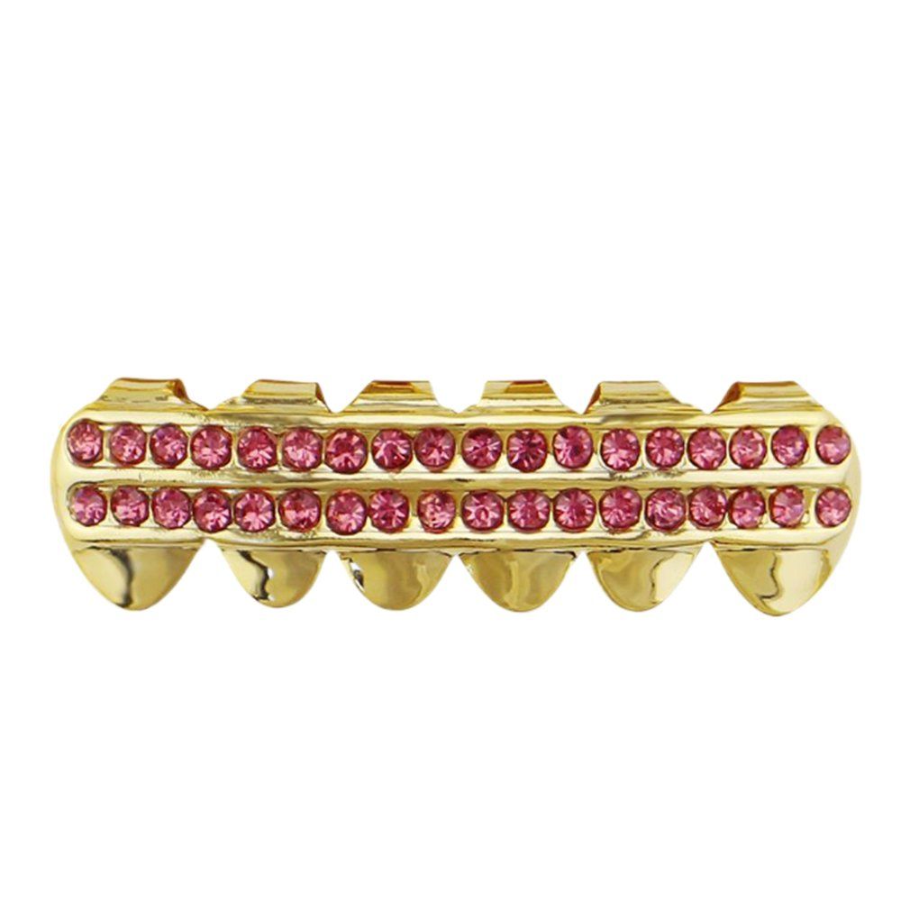 Gold Color Hip Hop Teeth Top And Bottom Grill Teeth Fashion Metal Tooth-pink