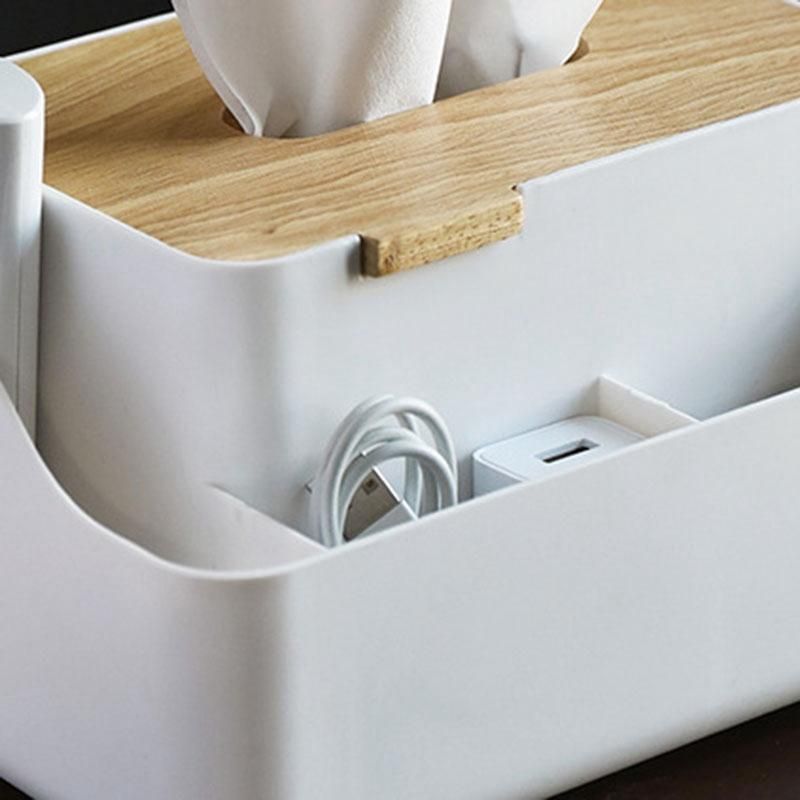 Bamboo Wood Cover Plastic Tissue Box Napkin Towel Container Desktop Storage Box Paper Towel Holder for