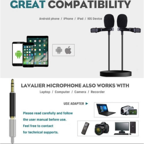Double Headed  Lapel - Lavalier  Condenser Microphone