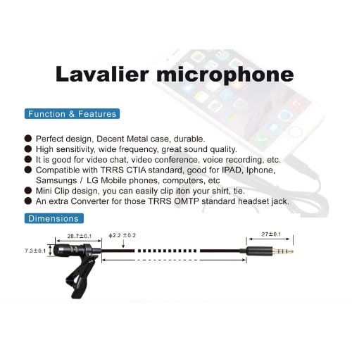 Double Headed  Lapel - Lavalier  Condenser Microphone