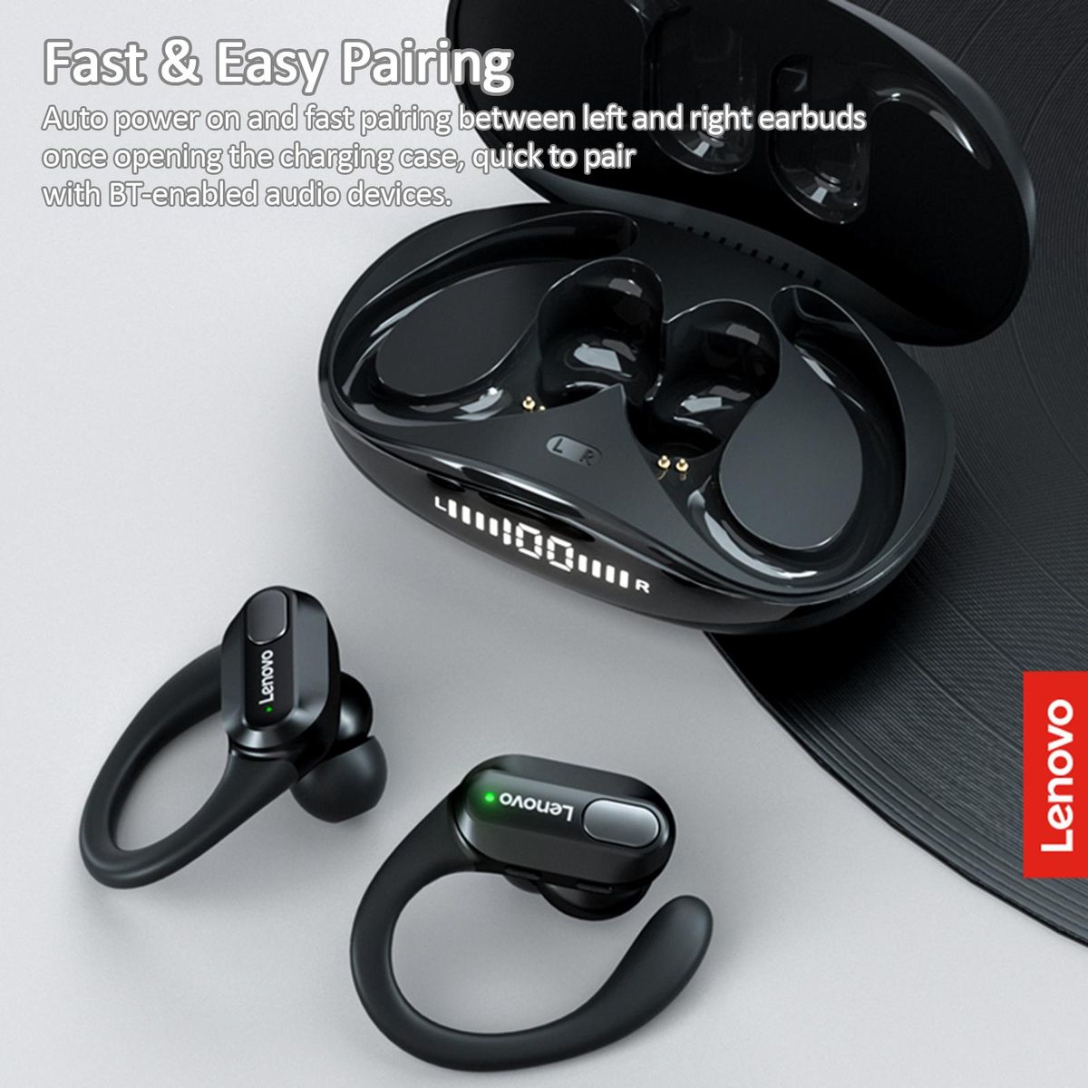 Lenovo XT80 BT5.3 True Wireless Headphones Low Latency Game Earphone Earhook Earbuds Waterproof Sport Headset with Mic 500mAh Charging Case Battery Digital Display