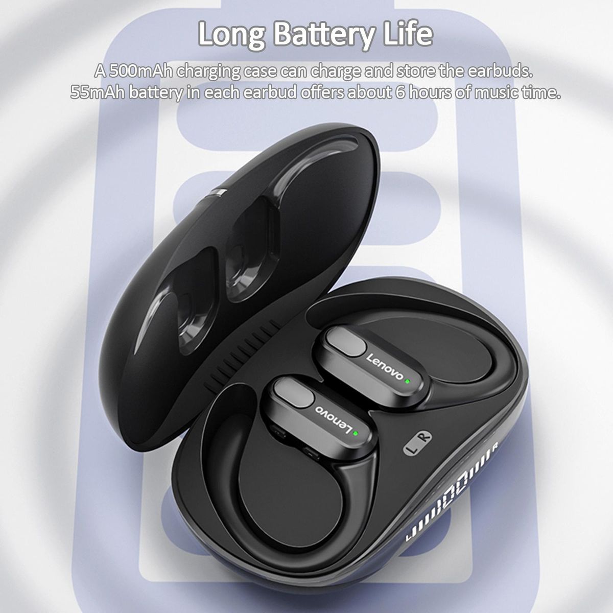 Lenovo XT80 BT5.3 True Wireless Headphones Low Latency Game Earphone Earhook Earbuds Waterproof Sport Headset with Mic 500mAh Charging Case Battery Digital Display