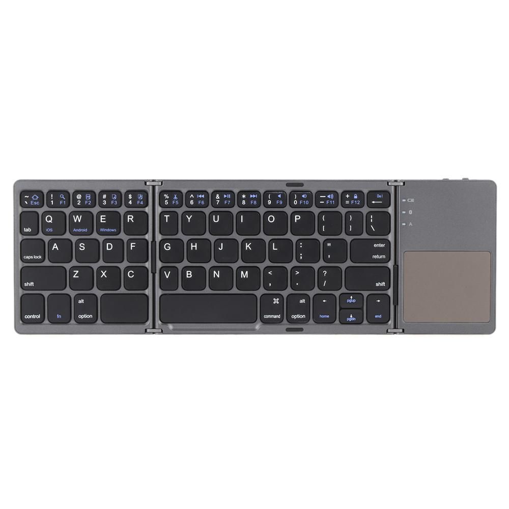 Mini Foldable BT Wireless Keyboard with Touchpad Replacement for iPhone 6s/iPad Pro/MacBook Mobile Phone Tablet PC Dark Grey