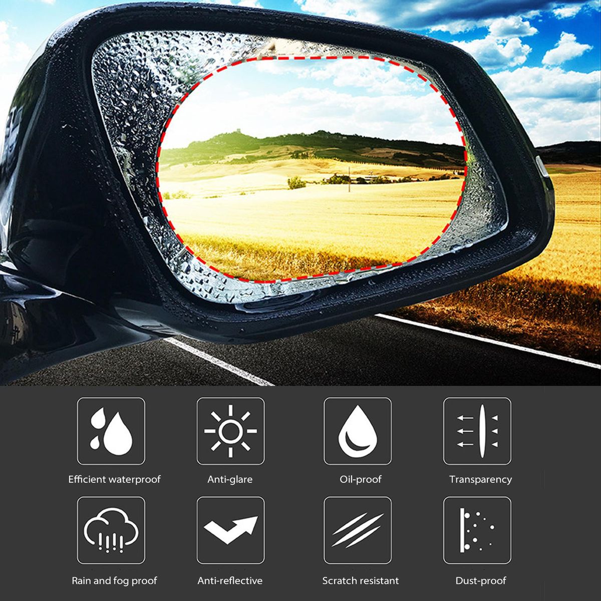 Car Rearview Mirror Film 12pcs Side Windows Rainproof Film Anti Scratch Anti-glare Fog Proof Micro-nano Coating Protective Sticker Film for Car