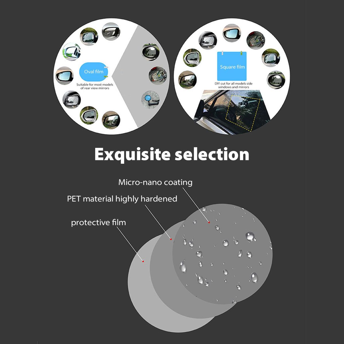 Car Rearview Mirror Film 12pcs Side Windows Rainproof Film Anti Scratch Anti-glare Fog Proof Micro-nano Coating Protective Sticker Film for Car