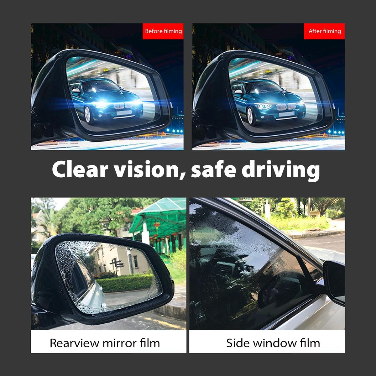 Car Rearview Mirror Film 12pcs Side Windows Rainproof Film Anti Scratch Anti-glare Fog Proof Micro-nano Coating Protective Sticker Film for Car