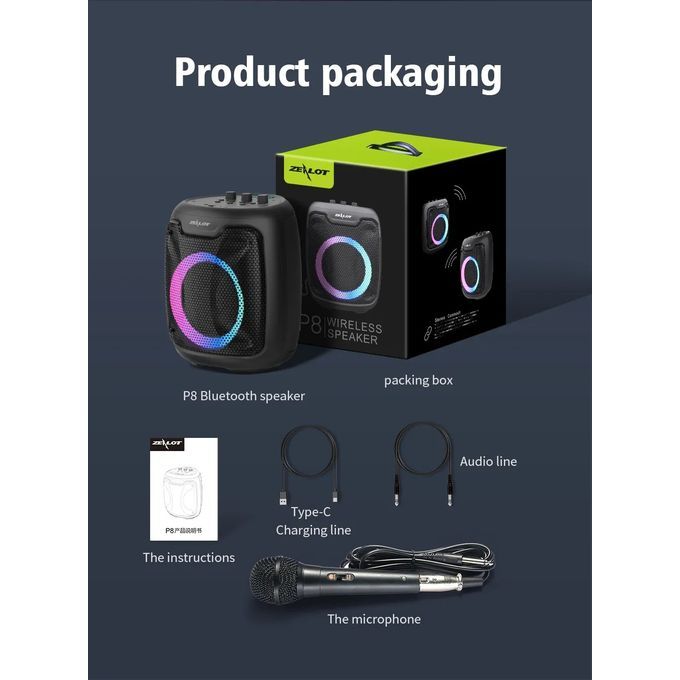 P8 Powerful Speaker With Microphone, Crystal Clear Sound Wireless Speaker