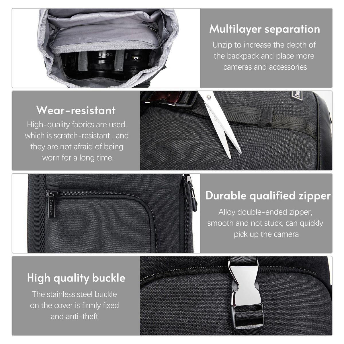 Cwatcun M8 Photography Camera Bag Camera Backpack Waterproof Compatible with Canon/Nikon/Sony/Digital SLR Camera Body/Lens/Tripod/14in Laptop/Water Bottle