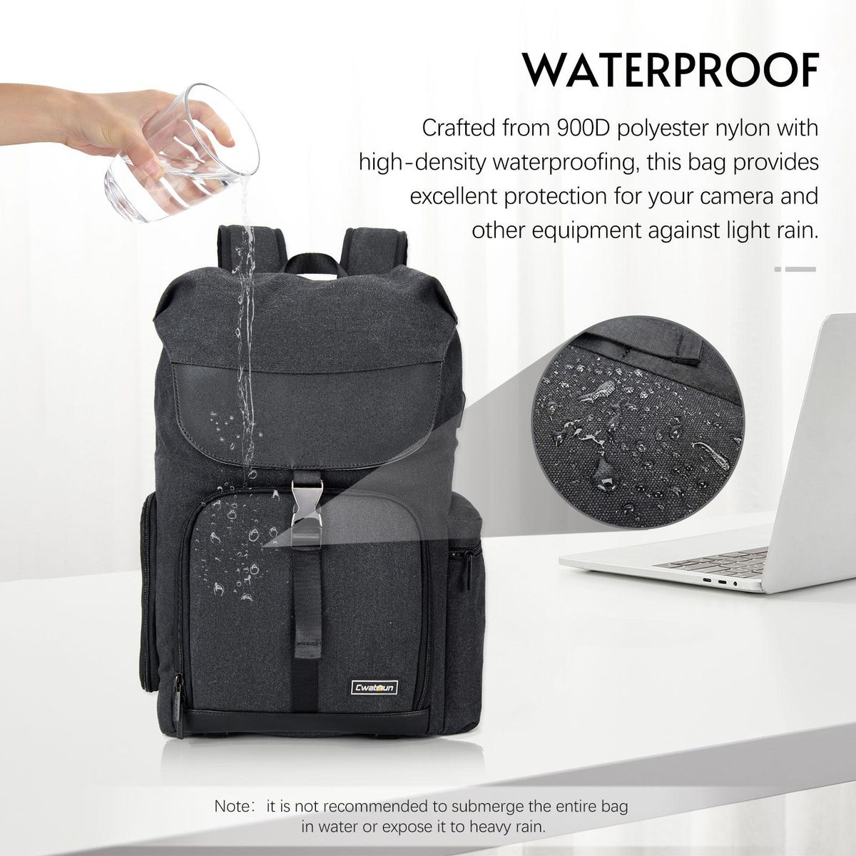 Cwatcun M8 Photography Camera Bag Camera Backpack Waterproof Compatible with Canon/Nikon/Sony/Digital SLR Camera Body/Lens/Tripod/14in Laptop/Water Bottle