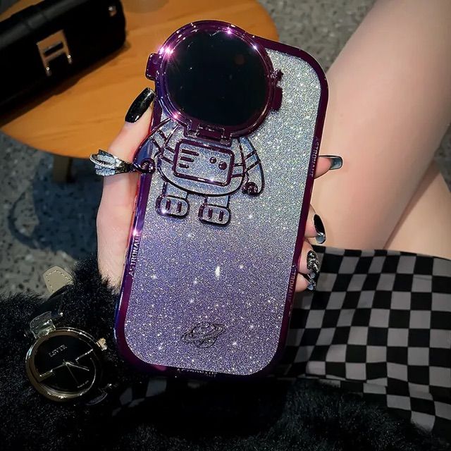 Astronaut Stand Holder Case For IPhone 14 13 12 Pro Max 11 Glitter Plating Cover