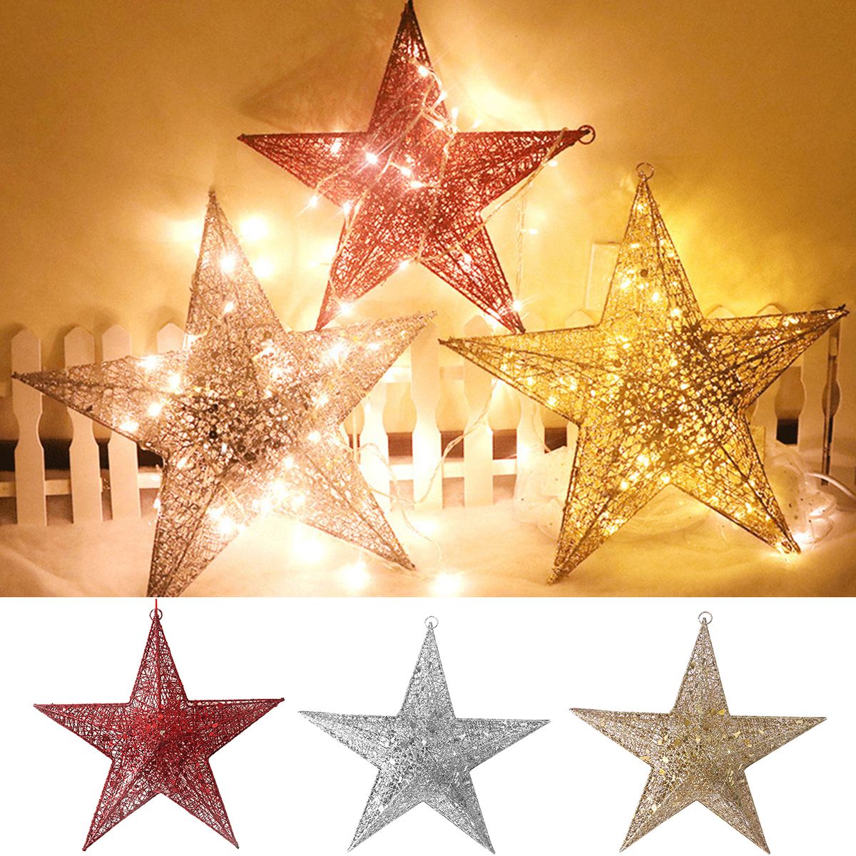 Christmas Glitter Stars Glitter Indeformable Vibrant Color Party Hanging Christmas Glitter Stars For Home-Golden