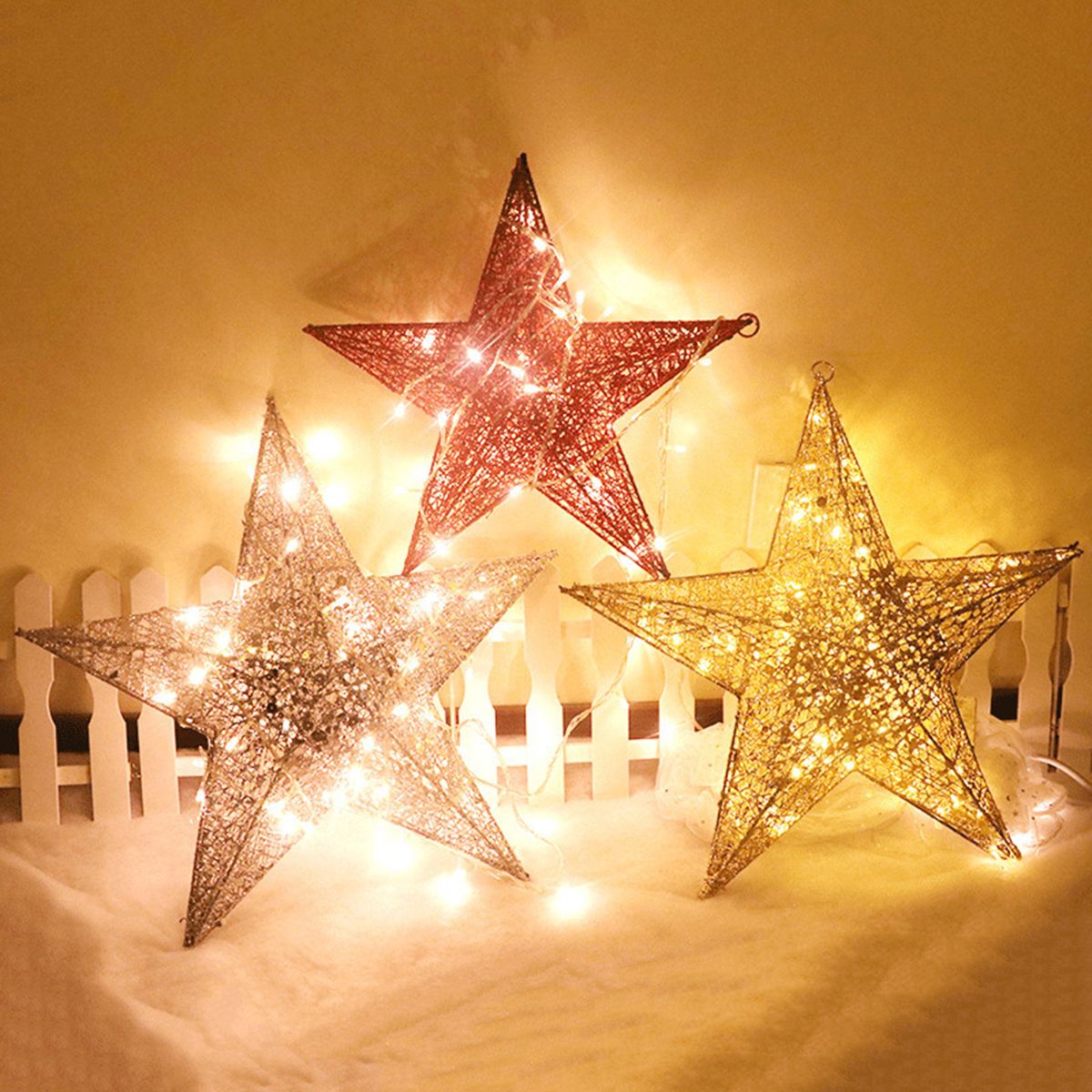 Christmas Glitter Stars Glitter Indeformable Vibrant Color Party Hanging Christmas Glitter Stars For Home-Golden