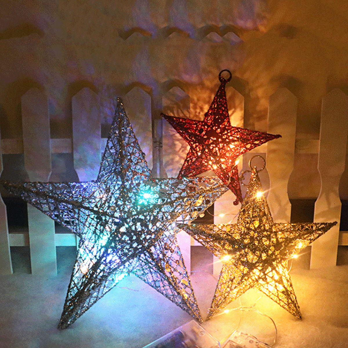 Christmas Glitter Stars Glitter Indeformable Vibrant Color Party Hanging Christmas Glitter Stars For Home-Golden