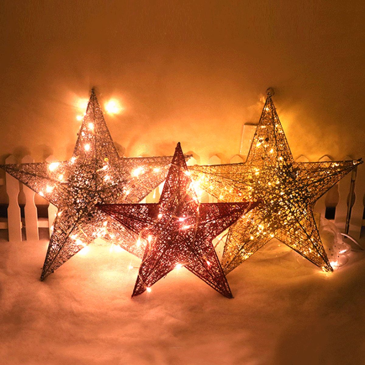 Christmas Glitter Stars Glitter Indeformable Vibrant Color Party Hanging Christmas Glitter Stars For Home-Golden