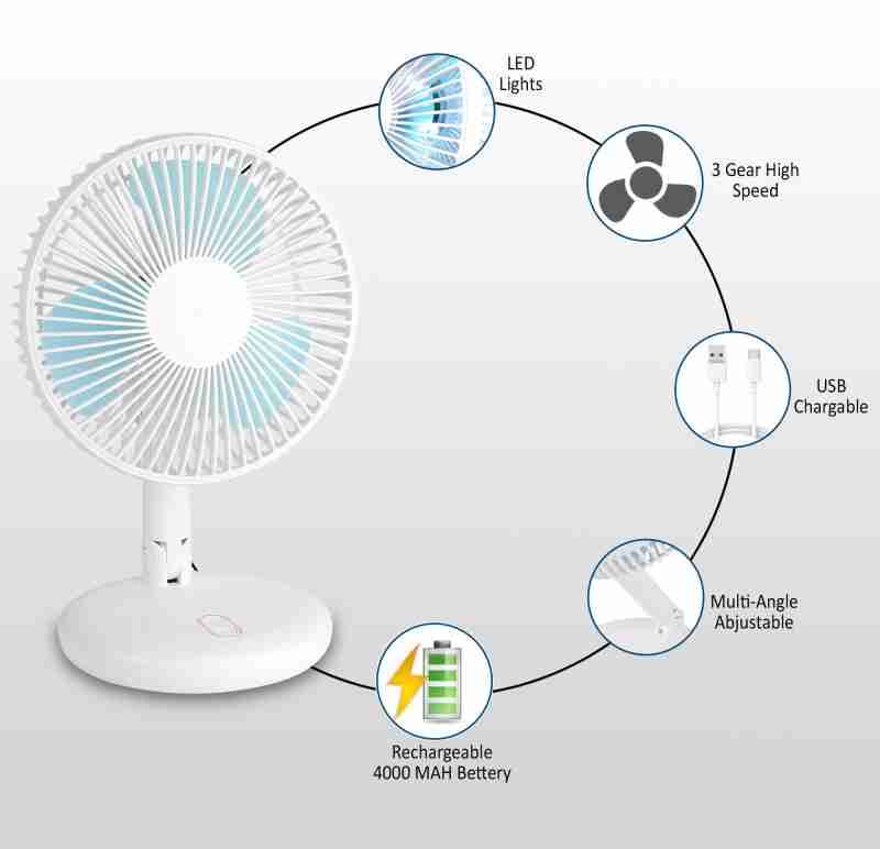 LED Light Rechargeable Table Fan 4000mAh