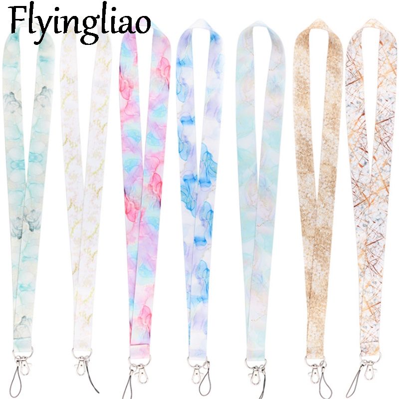 Marble Texture Lanyard Keys Phone Holder Funny Neck Strap