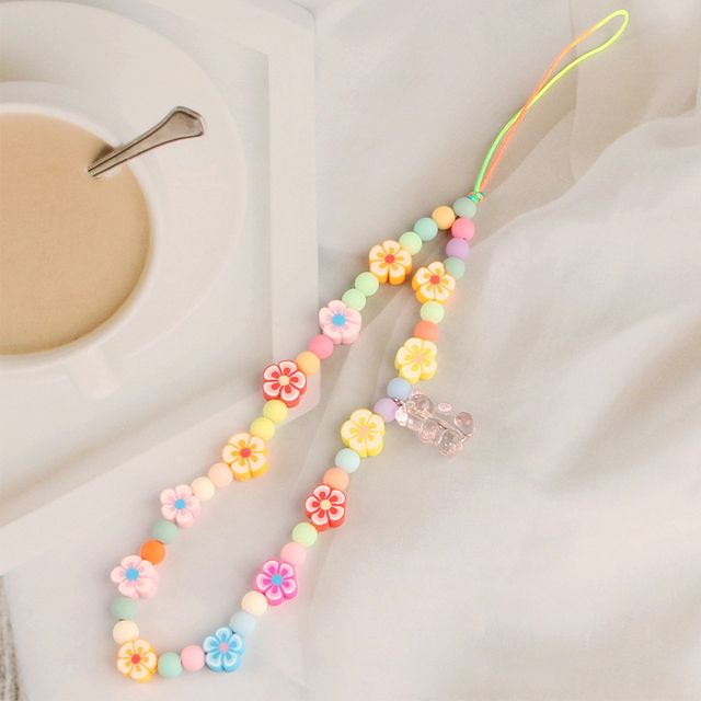 Y2k Aesthetic Flower Bear Crystal Beads Phone Charm Rainbow