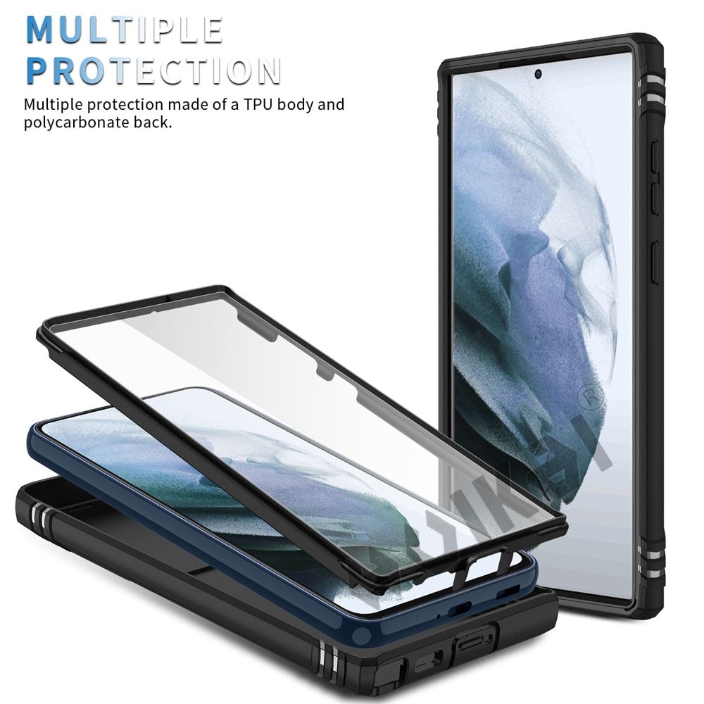 For Samsung S22 S21 FE Ultra Plus A52 A51 A32 5G Case Heavy Duty With Camera 360 Degree Rotate Kickstand Sturdy Shockproof Cover-Black