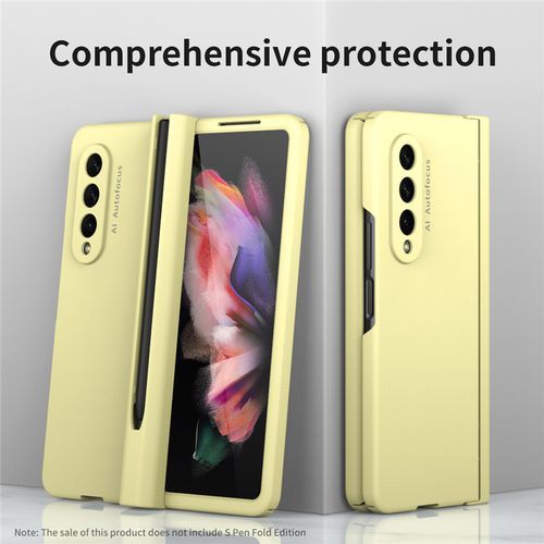 For Samsung Galaxy Z Fold 3 Case With Hinge Protection & S Pen Slot For Zfold 3 Full Protection Cover Front Screen Protector-Yellow