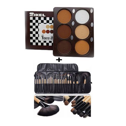 Zikel 6 Colour Powder Pallet + 24 Brush Set