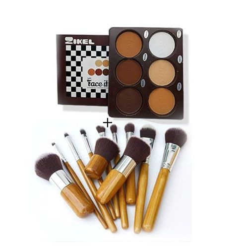Zikel 6 Colour Powder Pallet + 11 Brush Set